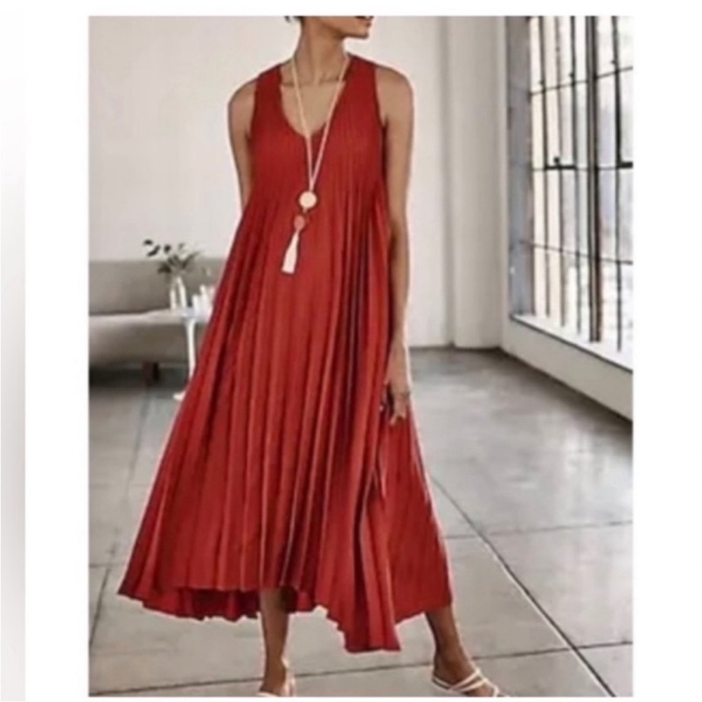 J. Jill Wearever Woven Sunburst Pleated Elliptical
Midi Dress Sleeveless Large